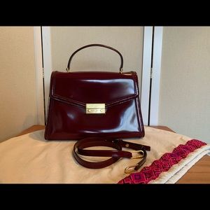 Tory Burch Juliette Top Handle Satchel Burgundy Red Garnet Patent Leather
